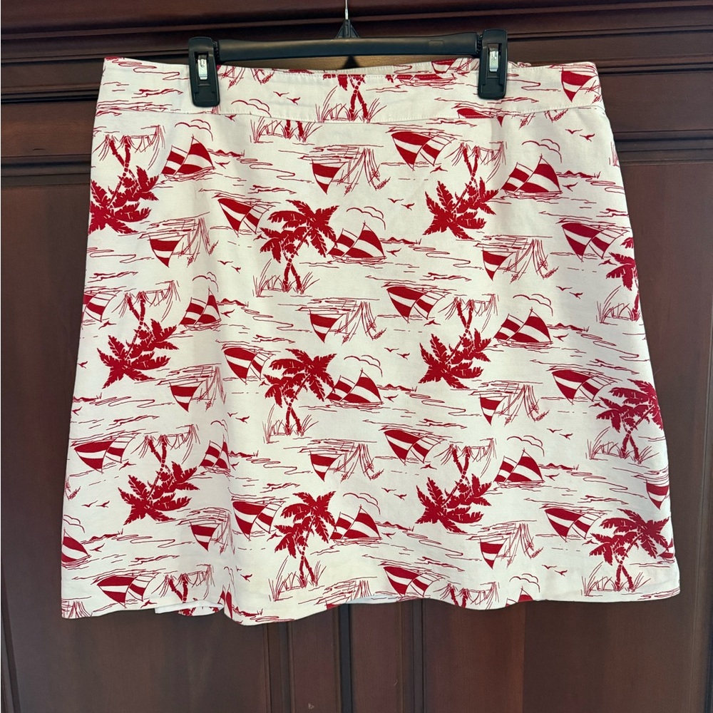 Talbots Summer Skirt 1X 2X White Coastal Resortwear Red Sailboat Vacation Beach